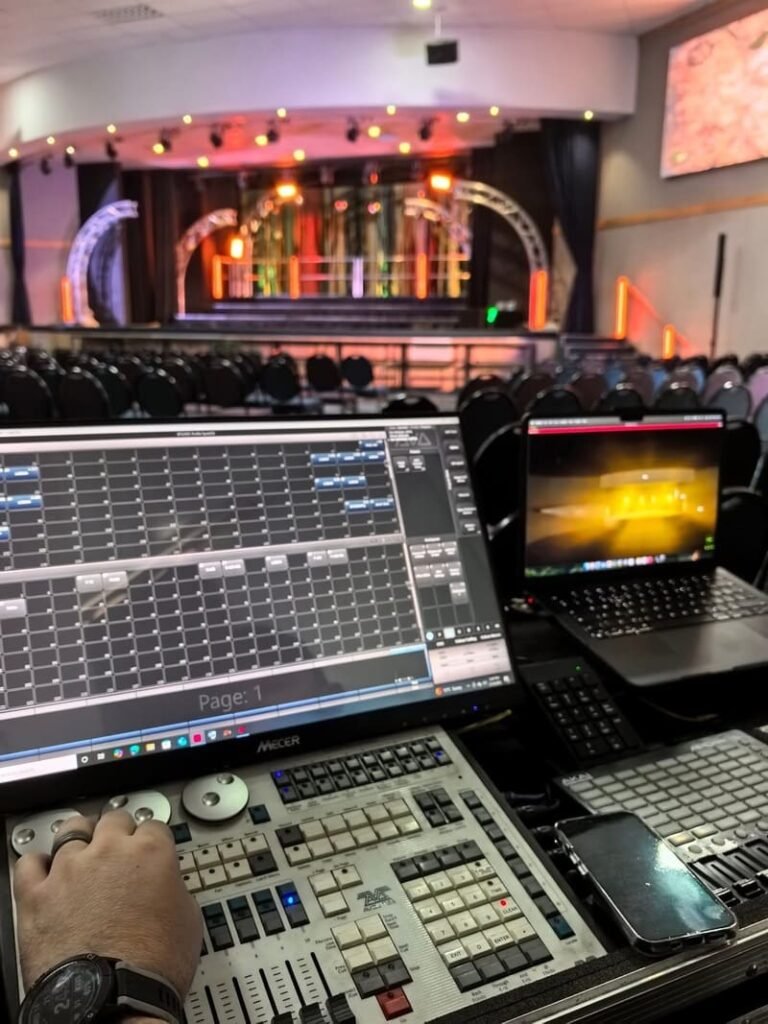 DJ setup with lighting by Xtreme Promotions Sound and Lighting